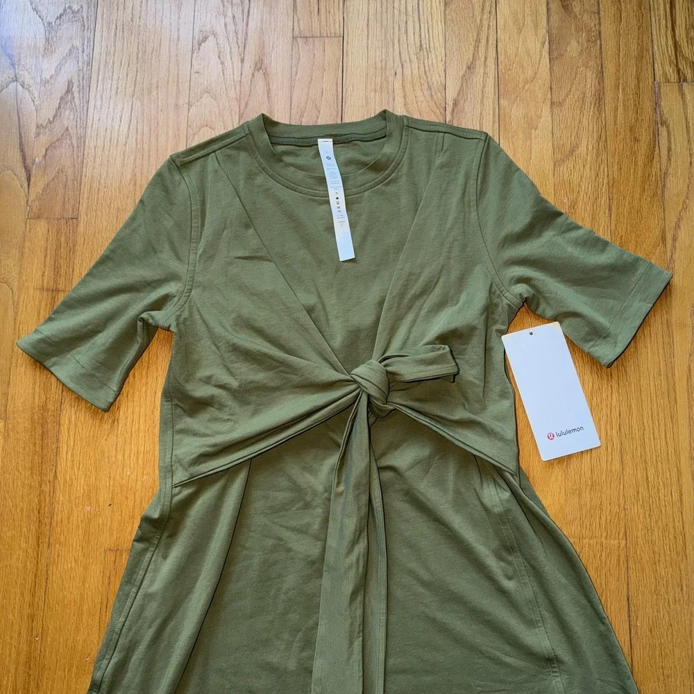 Lululemon Cotton Wrap-Front T-Shirt Dress 2 Green Short Sleeve Casual Athleisure